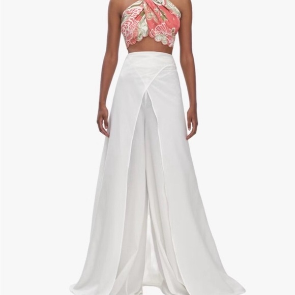 Andrea Iyamah Women's Cream Cotton Wide-Leg Tie Front Palazzo Pants Sz S NEW - Picture 3 of 6